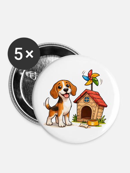 Beagle Hund Lustig Hundehaus Fun Design - Buttons groß 56 mm (5er Pack) - Weiß