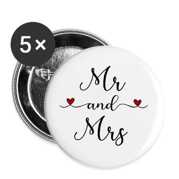 Mr and Mrs - Buttons groß 56 mm (5er Pack) - Weiß - Vorne