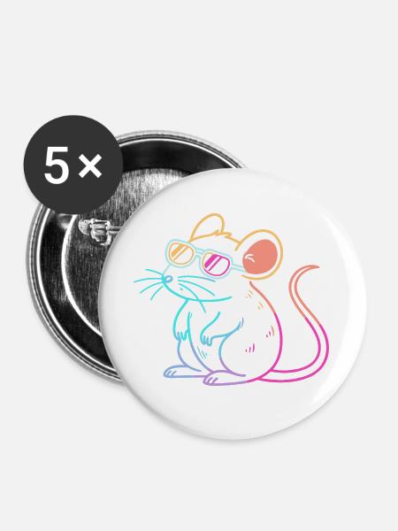 Regenbogenratten-Neonbrille - Buttons groß 56 mm (5er Pack) - Weiß