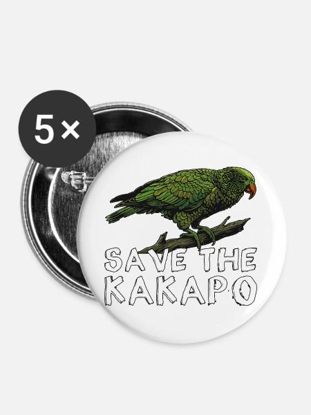 Rettet den Kakapo Neuseeland - Buttons groß 56 mm (5er Pack) - Weiß