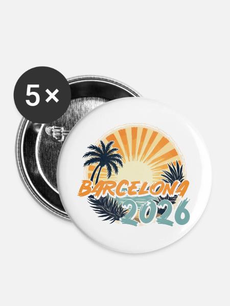 Barcelona 2026 - Buttons groß 56 mm (5er Pack) - Weiß
