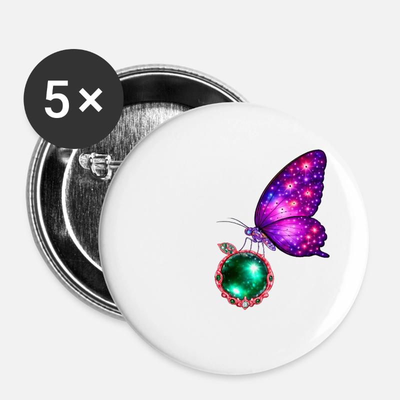 Emerald Rebirth – Cosmic Butterfly - Buttons large 2.2''/56 mm (5-pack) - white