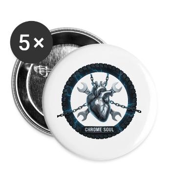 Moto Biker V-Twin Moteur Crâne Cœur Love Rocker - Lot de 5 grands badges (56 mm) - blanc - Devant