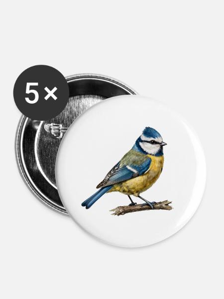 Blau auf dem Ast - Buttons groß 56 mm (5er Pack) - Weiß
