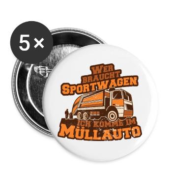 Müllauto Spruch - Buttons groß 56 mm (5er Pack) - Weiß - Vorne