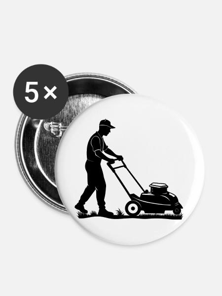 Rasenmäher - Buttons groß 56 mm (5er Pack) - Weiß