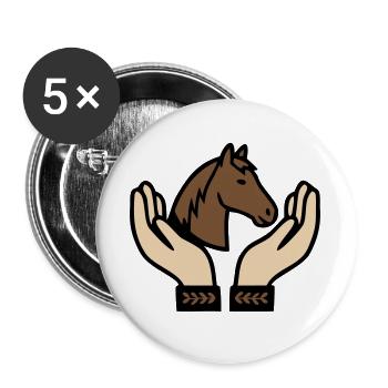 Mains tenant un cheval Équestre - Lot de 5 grands badges (56 mm) - blanc - Devant