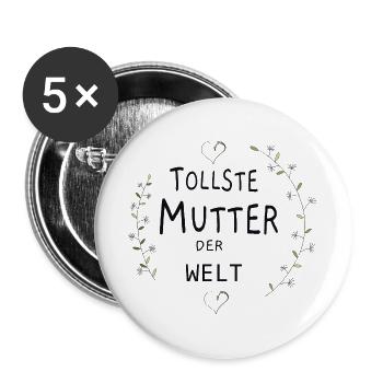 Tollste Mutter der Welt - Buttons groß 56 mm (5er Pack) - Weiß - Vorne