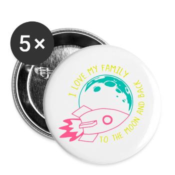 I Love My Family to the Moon Rocket Neon - Buttons large 2.2''/56 mm (5-pack) - white - Front