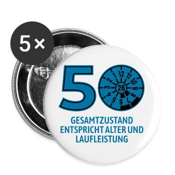 HU Mai 2026 - 50 Jahre - Geburtstag Geschenk - Buttons groß 56 mm (5er Pack) - Weiß - Vorne