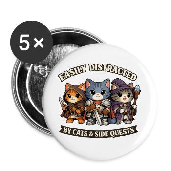 Chats Guerriers et Quêtes Secondaires Humour - Lot de 5 grands badges (56 mm) - blanc - Devant