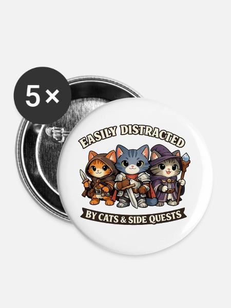 Kriegerkatzen und Nebenquests-Humor - Buttons groß 56 mm (5er Pack) - Weiß