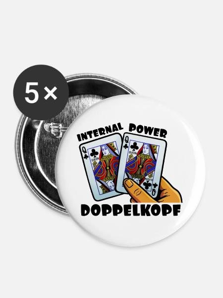 Doppelkopf: Geistige Stärke - Buttons groß 56 mm (5er Pack) - Weiß