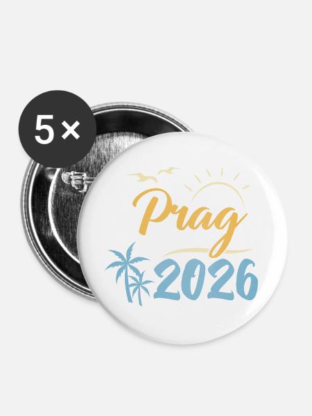 Prag 2026 - Buttons groß 56 mm (5er Pack) - Weiß