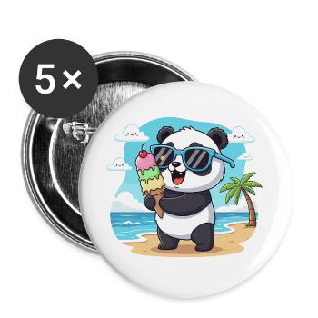 Panda am Strand mit Eiscreme - Buttons large 2.2''/56 mm (5-pack) - white - Front