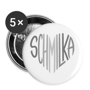 Schmilka Herzschrift Logo - Buttons groß 56 mm (5er Pack) - Weiß - Vorne