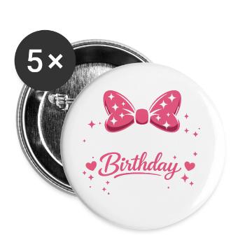 Girl's Birthday Design - Magic Pink Bow and E - Buttons large 2.2''/56 mm (5-pack) - white - Front