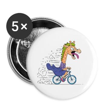 Giraffe auf dem Fahrrad-Cartoon - Buttons groß 56 mm (5er Pack) - Weiß - Vorne