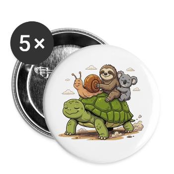 Turtle Snail Sloth Koala Anti-Stress - Buttons large 2.2''/56 mm (5-pack) - white - Front