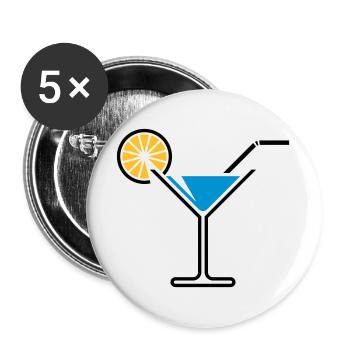 Cocktail / Cocktailglas / Martini + (Hellblau) - Buttons groß 56 mm (5er Pack) - Weiß - Vorne