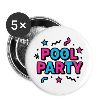 Lettrage des fêtes à la piscine des années 90 - Lot de 5 grands badges (56 mm) - blanc - Devant