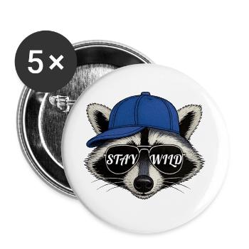 Stay Wild – Raccoon Streetwear Style - Buttons large 2.2''/56 mm (5-pack) - white - Front