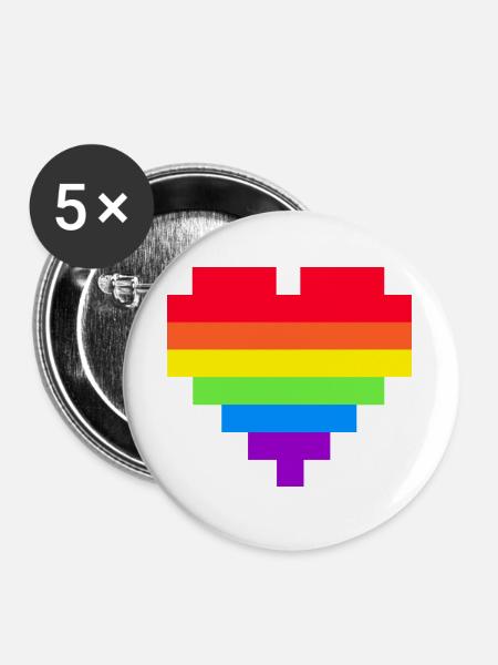 Pixel Herz Regenbogenfahne - Buttons groß 56 mm (5er Pack) - Weiß