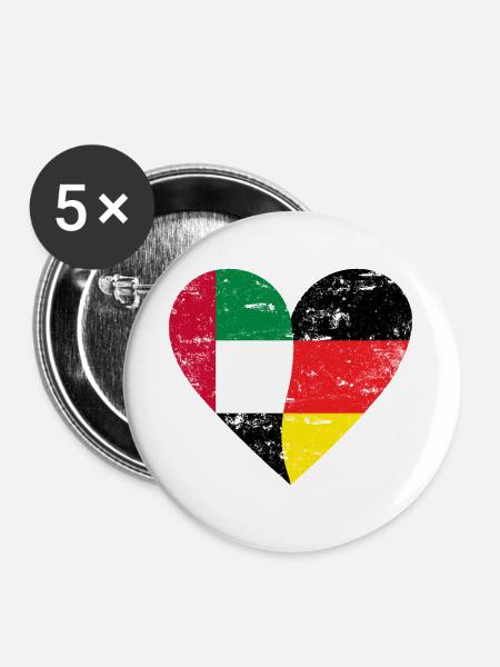 UAE Germany Heart Used - Buttons groß 56 mm (5er Pack) - Weiß