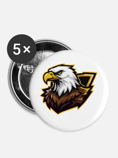 Adler mit Goldakzent Comic - Buttons groß 56 mm (5er Pack) - Weiß