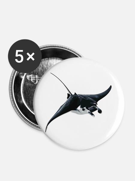 Rochen Mantarochen - Buttons groß 56 mm (5er Pack) - Weiß