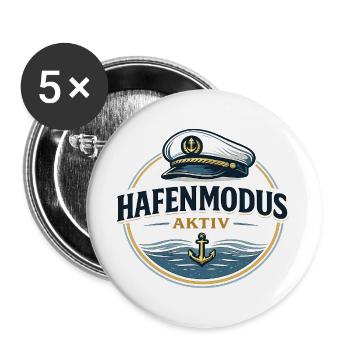Hafenmodus aktiv maritimer Anker Spruch - Buttons groß 56 mm (5er Pack) - Weiß - Vorne