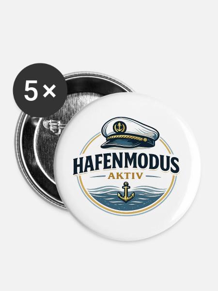 Hafenmodus aktiv maritimer Anker Spruch - Buttons groß 56 mm (5er Pack) - Weiß