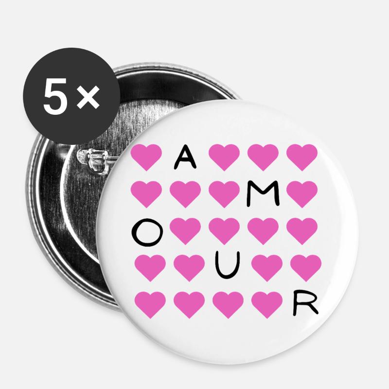 Pink Heart Grid Pattern - Buttons large 2.2''/56 mm (5-pack) - white