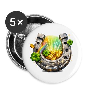 Lucky Horseshoe with Clover and Coins - Buttons large 2.2''/56 mm (5-pack) - white - Front