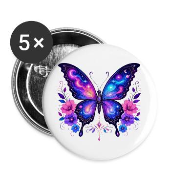 Papillon Galaxie aux Fleurs - Lot de 5 grands badges (56 mm) - blanc - Devant