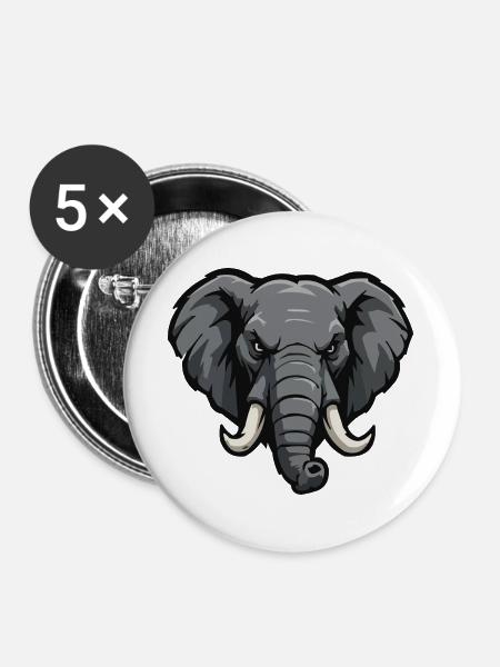 Elefant Esports Cartoon - Buttons groß 56 mm (5er Pack) - Weiß