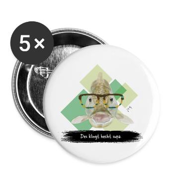 JvG Hecht "Des klingt hecht supa.."  - Buttons groß 56 mm (5er Pack) - Weiß - Vorne