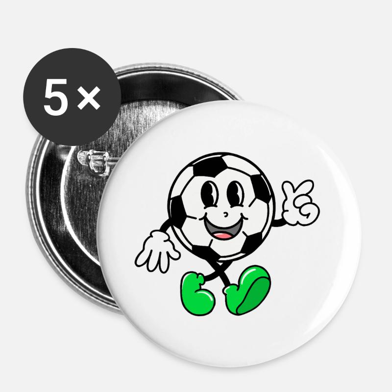 Fröhlicher Fußball - Buttons groß 56 mm (5er Pack) - Weiß