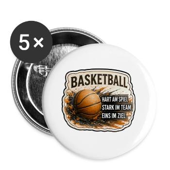 Basketball – Stark im Team - Buttons groß 56 mm (5er Pack) - Weiß - Vorne