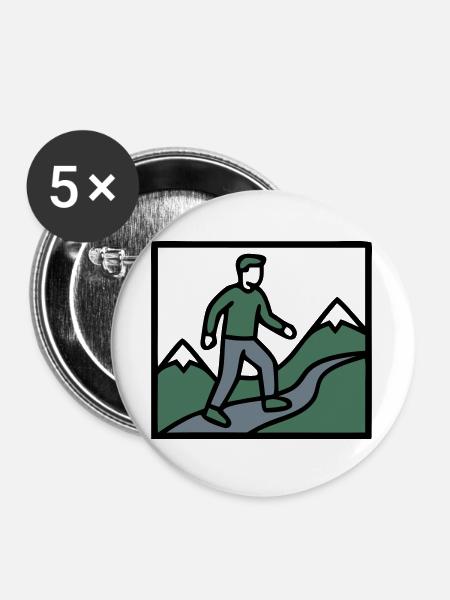 Wanderer Berge Bergsteigen Wandern Wandergruppe - Buttons groß 56 mm (5er Pack) - Weiß