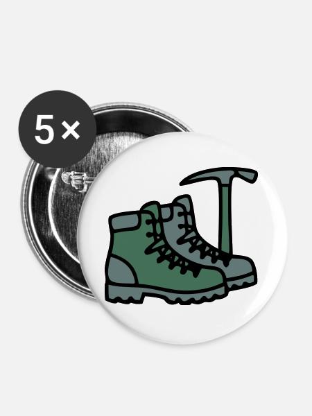Wanderschuhe Eispickel Bergsteiger Alpen Wanderer - Buttons groß 56 mm (5er Pack) - Weiß