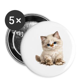 Little cute kitten with mud paws - Buttons large 2.2''/56 mm (5-pack) - white - Front