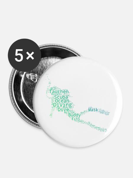 Scuba Diving Geschenkidee für Unterwasserabenteuer - Buttons groß 56 mm (5er Pack) - Weiß