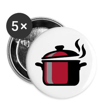Kochtopf Kochen Küchenchef Restaurant Logo - Buttons groß 56 mm (5er Pack) - Weiß - Vorne