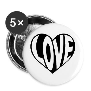 Love Herz, Liebe Herzmotiv  - Buttons groß 56 mm (5er Pack) - Weiß - Vorne