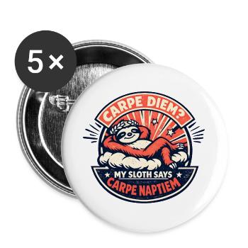 Carpe Diem Faultier Nickerchen - Buttons groß 56 mm (5er Pack) - Weiß - Vorne