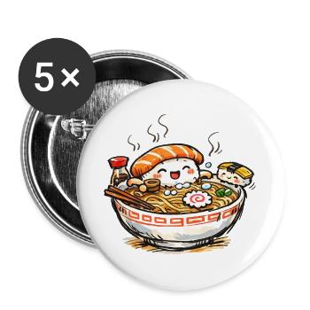 Kawaii Sushi Ramen Jubel - Buttons groß 56 mm (5er Pack) - Weiß - Vorne