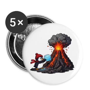 Pinguin und Vulkan mit Eiswürfel - Buttons large 2.2''/56 mm (5-pack) - white - Front