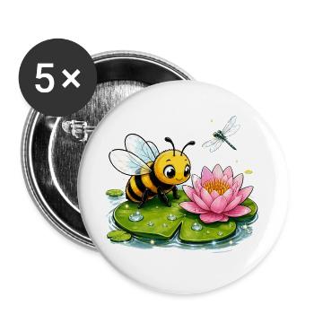 Biene Honig Imker Honigwabe Blumen Wiese Insekt - Buttons groß 56 mm (5er Pack) - Weiß - Vorne