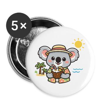 Beach koala with coconut - Buttons large 2.2''/56 mm (5-pack) - white - Front